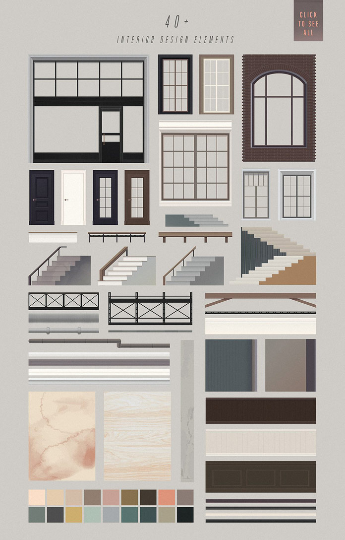 Interior design elements. Interior design elements.