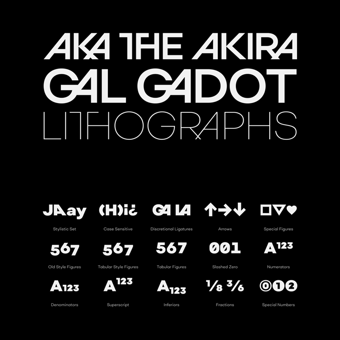 Stylistic sample titles and OpenType features.