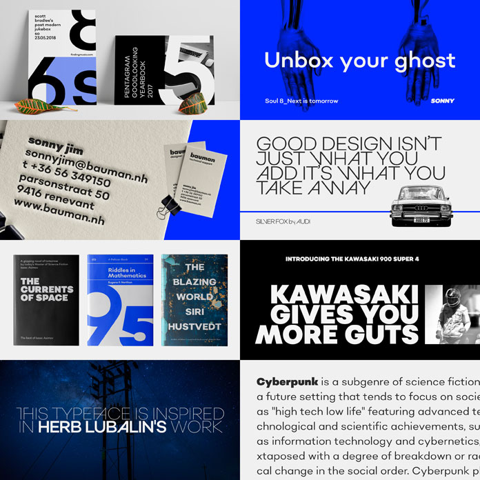 Typographic examples of use.