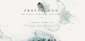 Frostbound, a magical winter collection of watercolor graphics by Isabelle Salem of Opia Designs.
