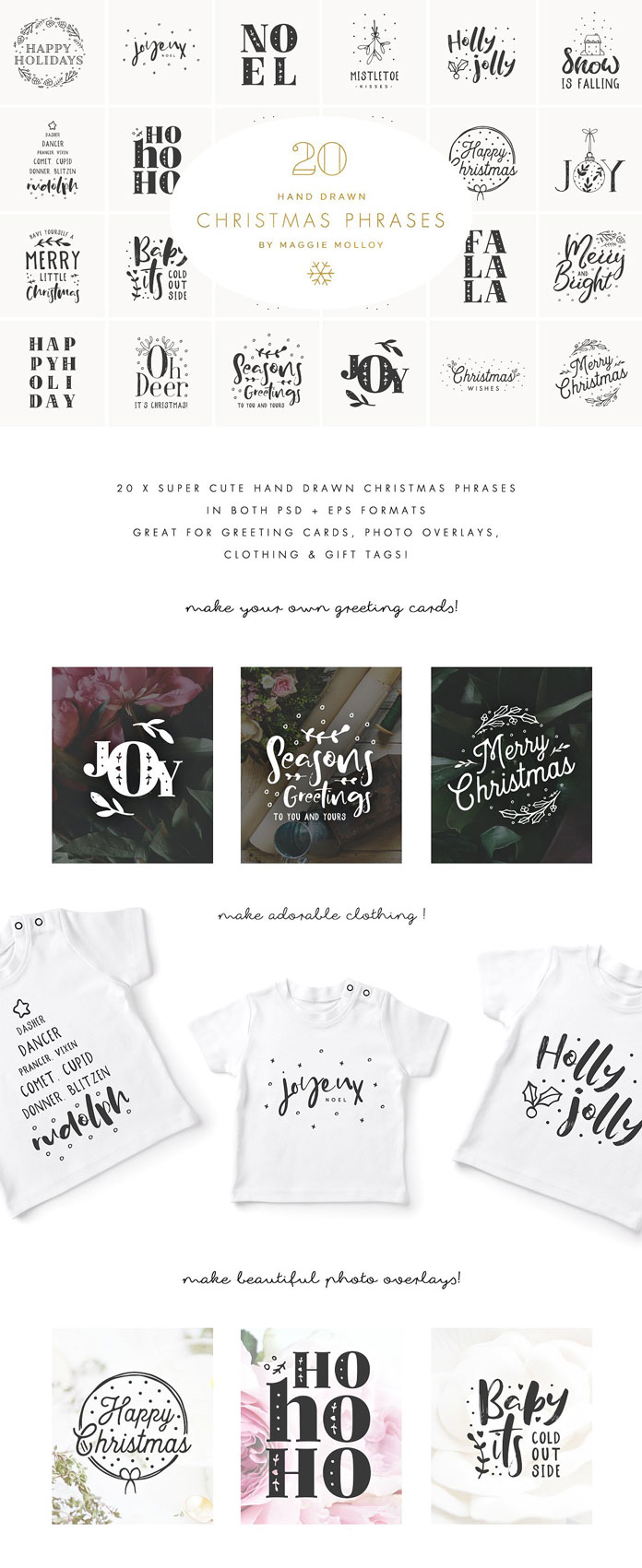 Hand-drawn Christmas graphics as EPS and PSD files.