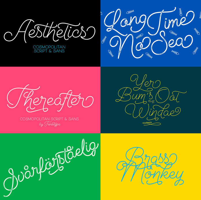 A monoline font family with script and sans versions.