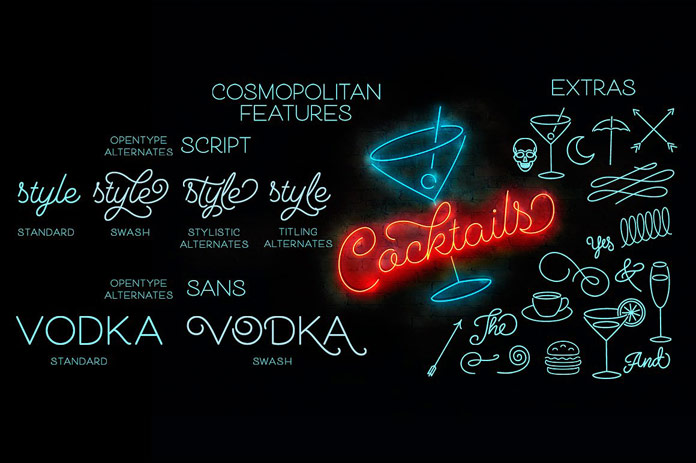 Script and sans versions in different weights plus extras.