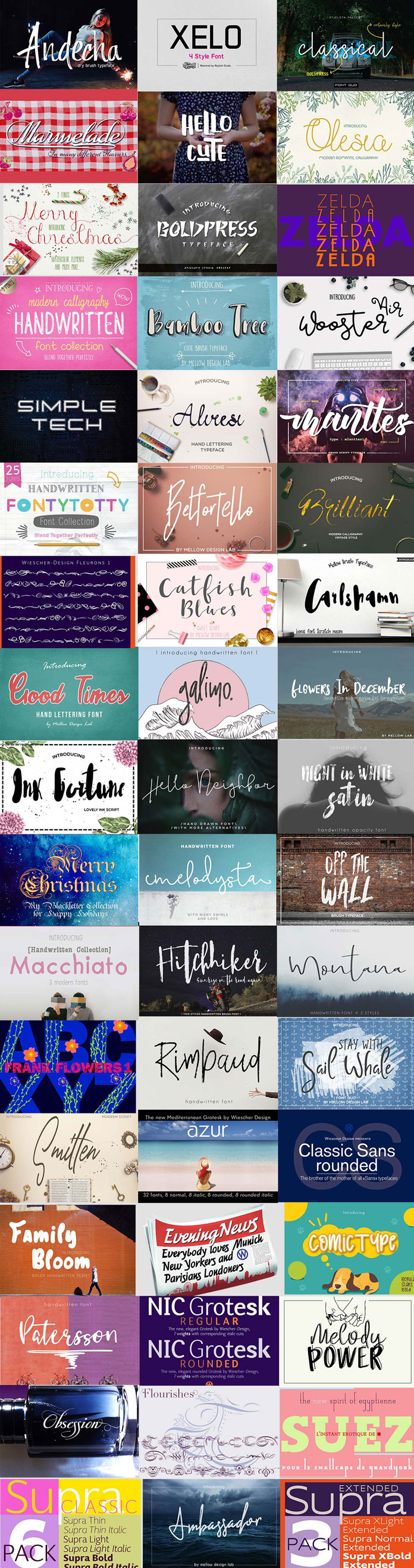 Overview of the Hipster fonts bundle.