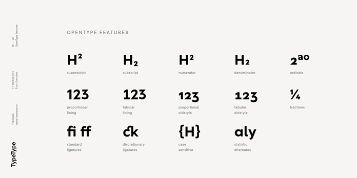 TT Wellingtons – OpenType features