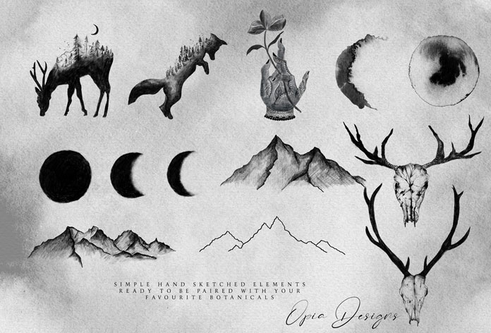 Simple hand-sketched drawings.