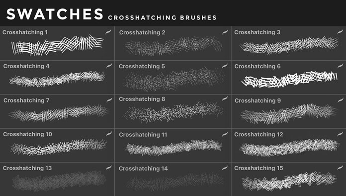 Crosshatching brushes for iOS app Procreate for iPad.
