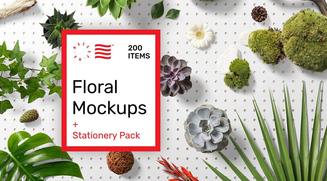 Floral mockups plus stationery pack with 200 items in total.