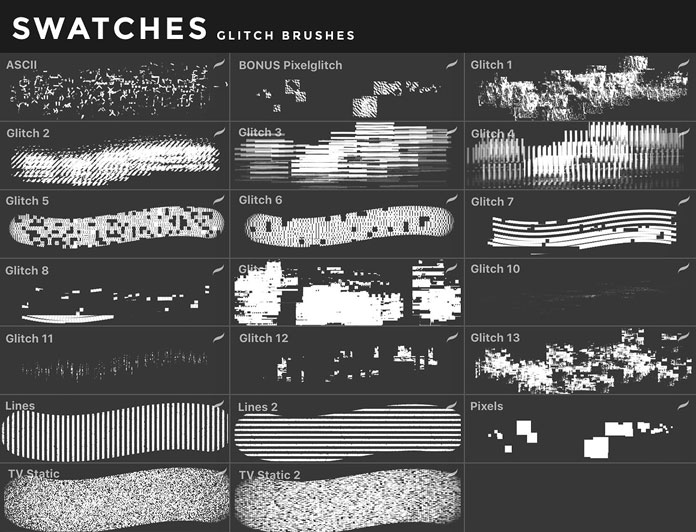 Glitch brushes for iOS app Procreate for iPad.