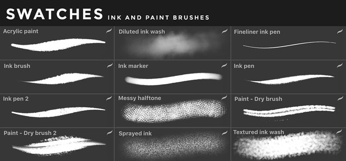 Ink and paint brushes for iOS app Procreate for iPad.