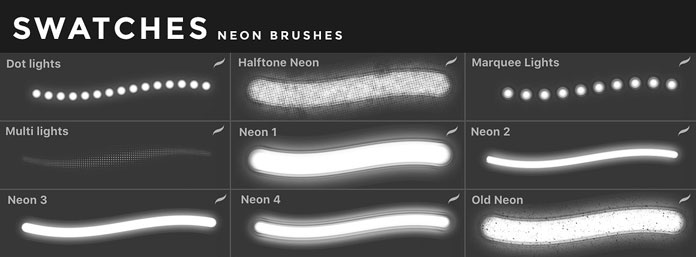 Neon brushes for iOS app Procreate for iPad.