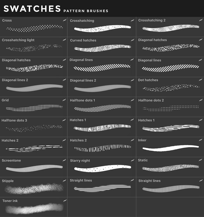 Pattern brushes for iOS app Procreate for iPad.