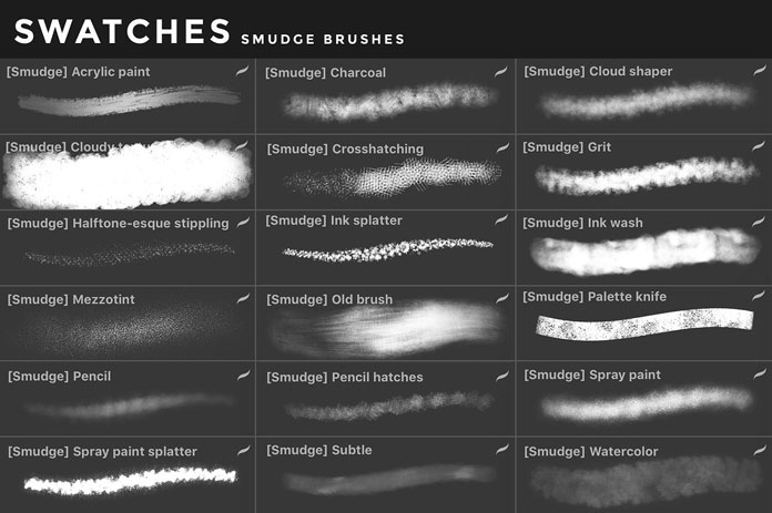 Smudge brushes for iOS app Procreate for iPad.
