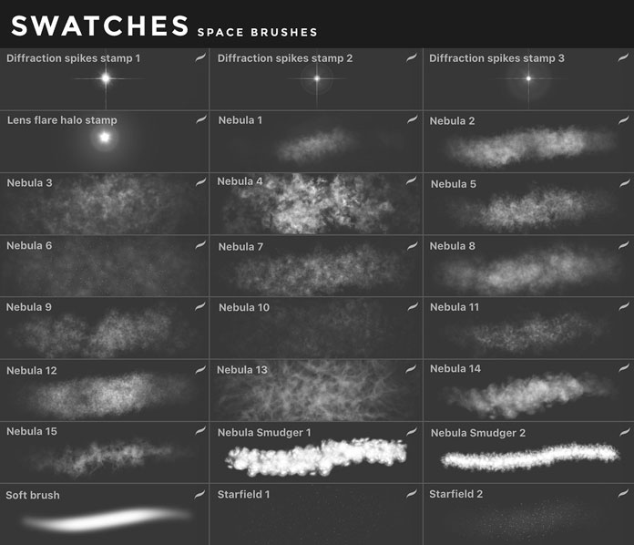 Space brushes for iOS app Procreate for iPad.