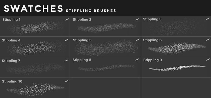 Stippling brushes for iOS app Procreate for iPad.