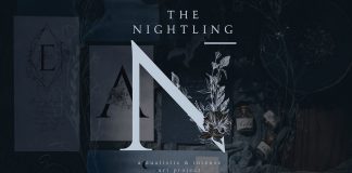 The Nightling - botanical line art and elegant letters designed by OpiaDesigns.