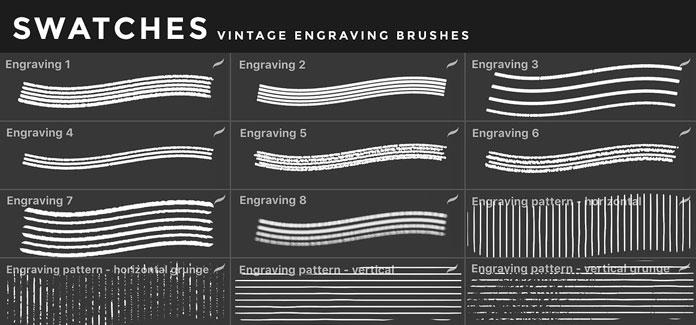 Vintage engraving brushes for iOS app Procreate for iPad.