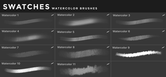 Watercolor brushes for iOS app Procreate for iPad.