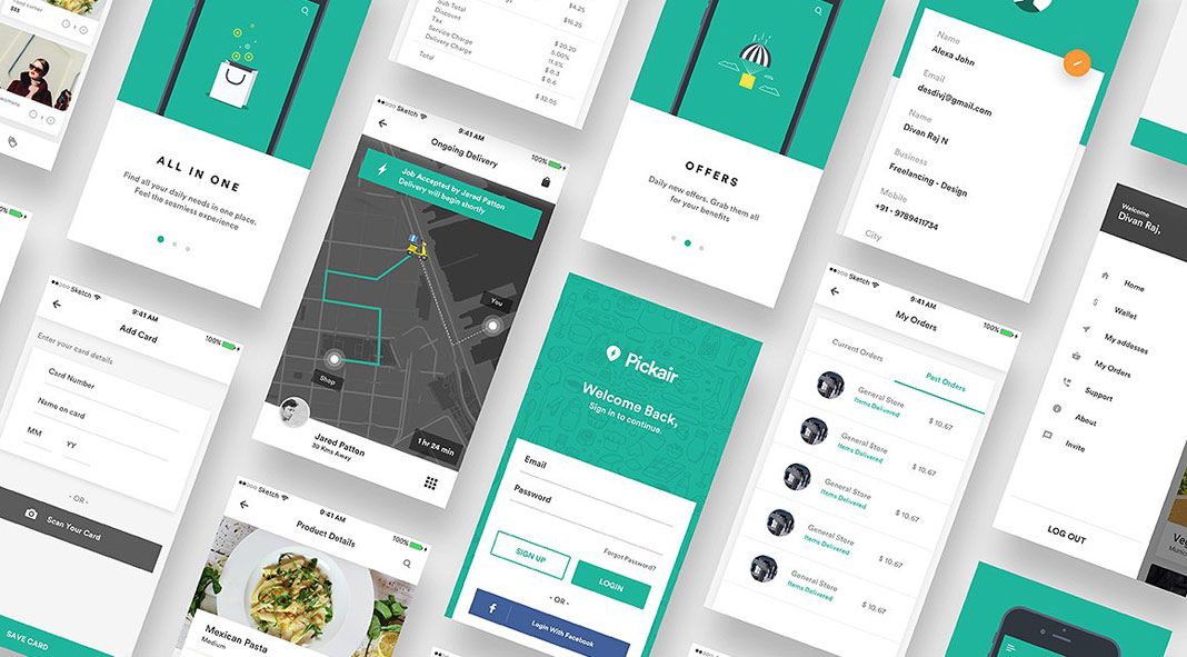 iOS ui kit for delivery and shopping apps.
