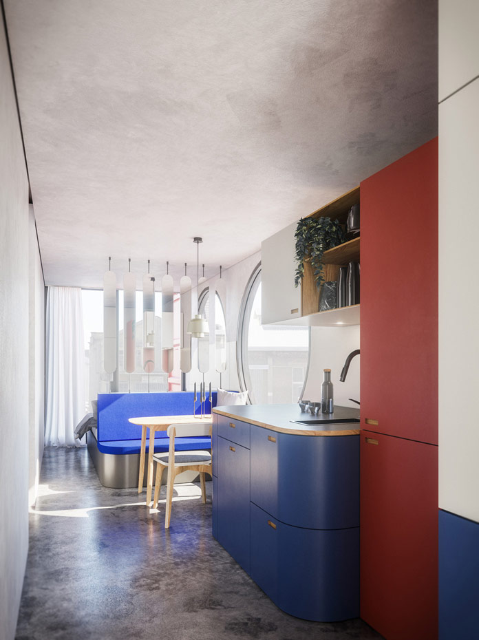 Living space created inside of sea cargo containers.