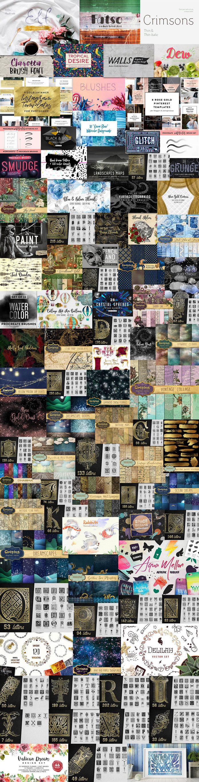 Over 4600 fonts and design elements.