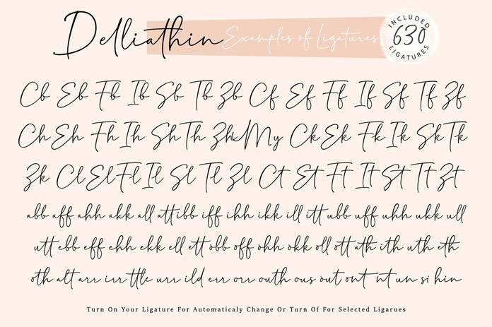 Delliathin font, example ligatures.