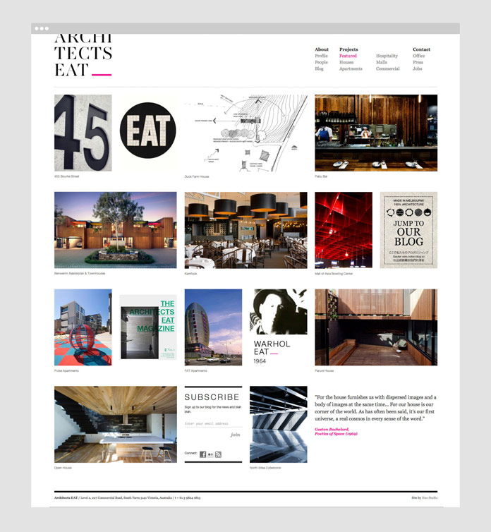 Architects Eat - website homepage.