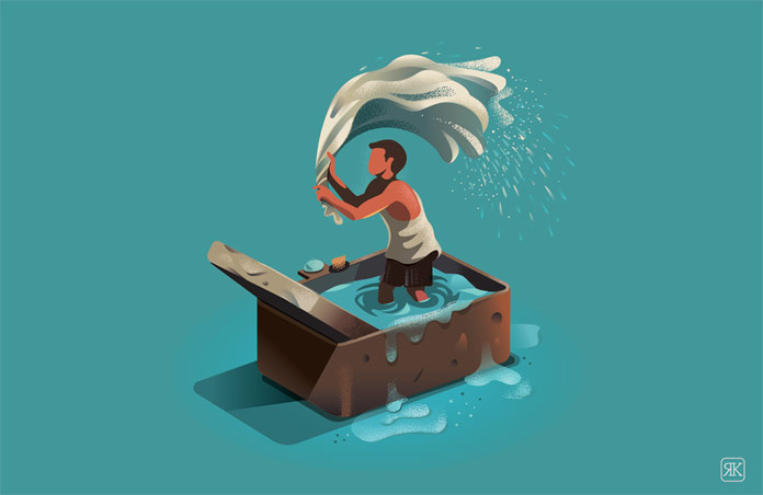 Hardworking dhobi going about his daily chore.