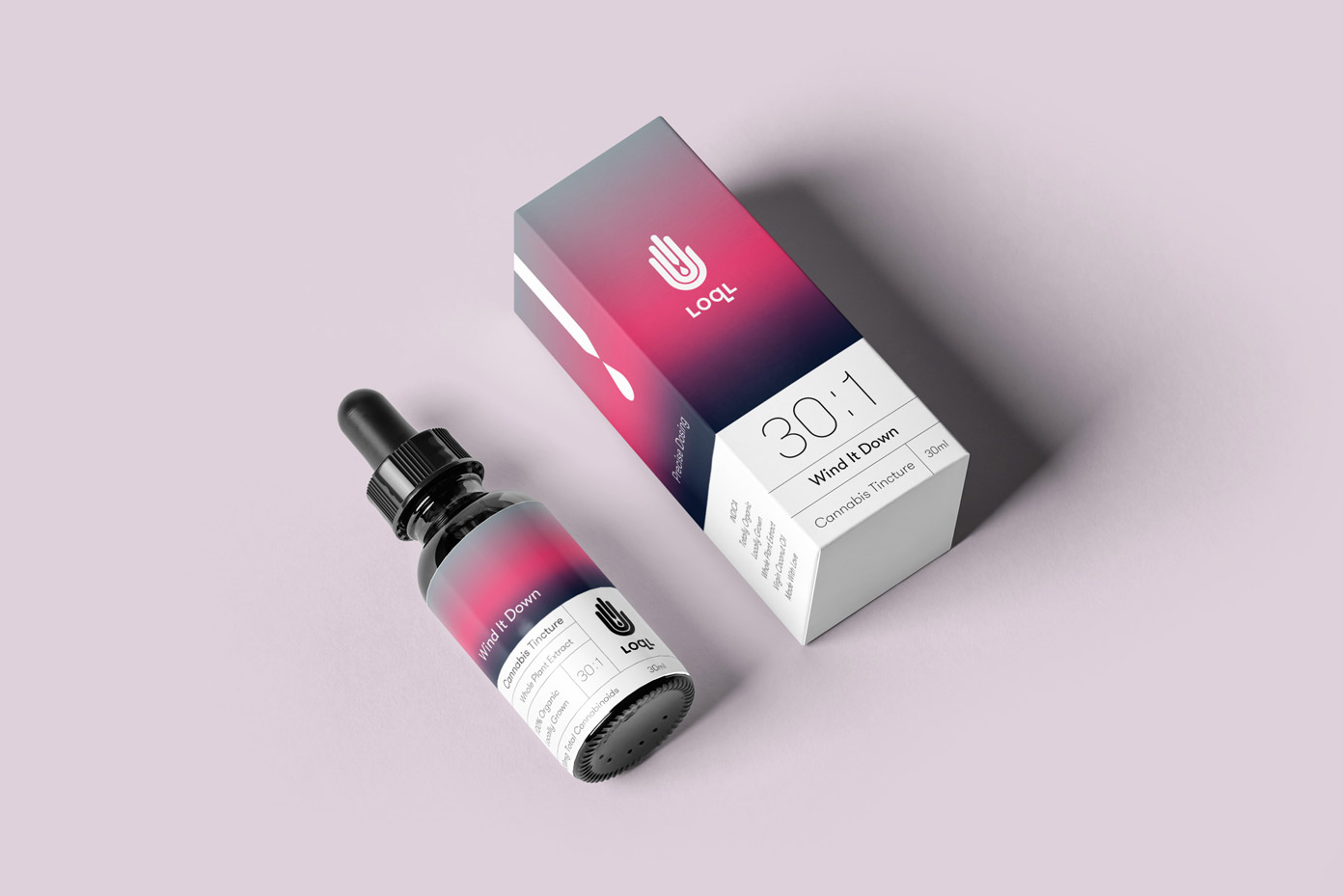LOQL packaging view on pink