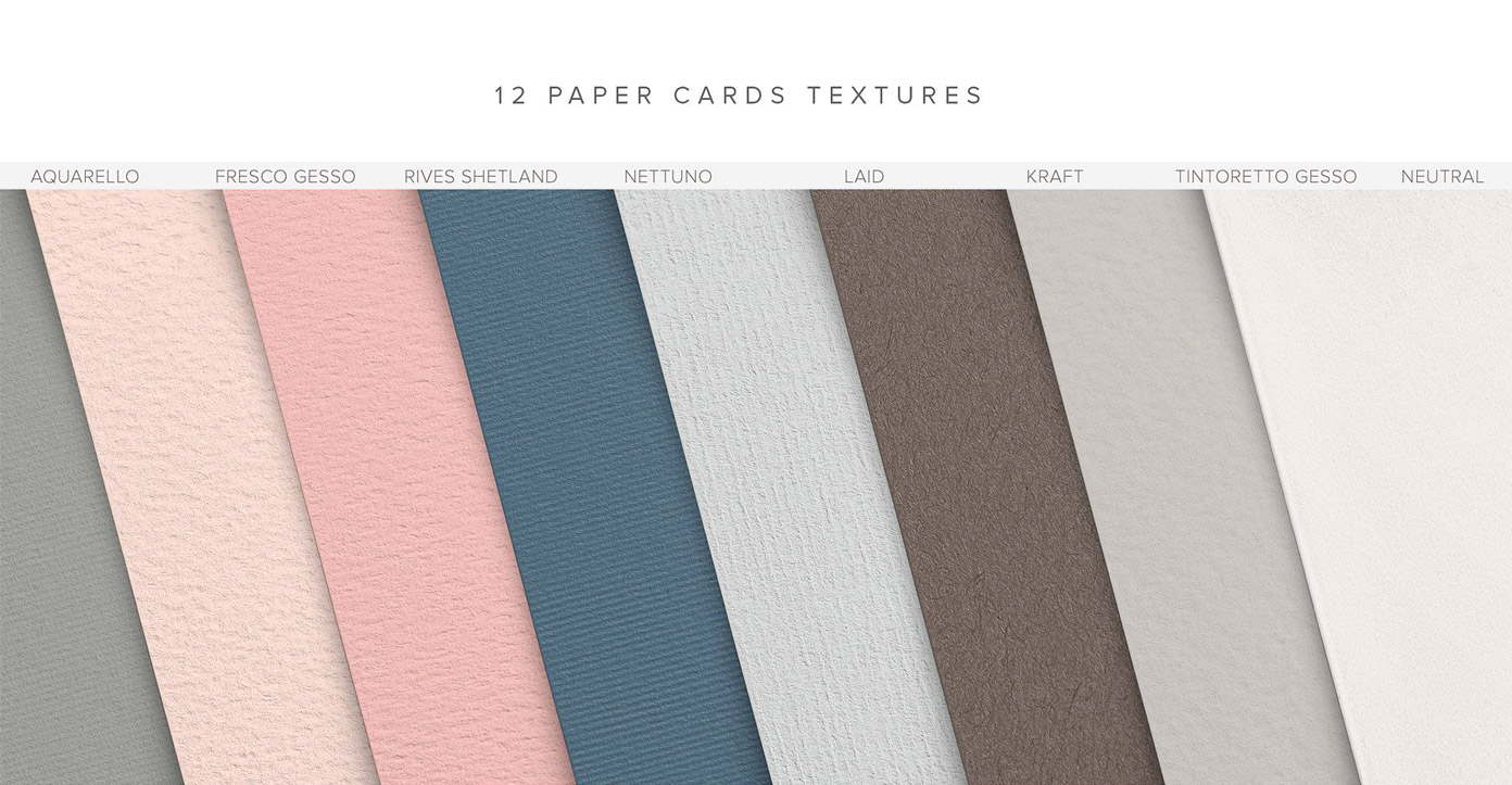 12 paper cards textures. Cards and envelopes mockups scene creator by Román Jusdado