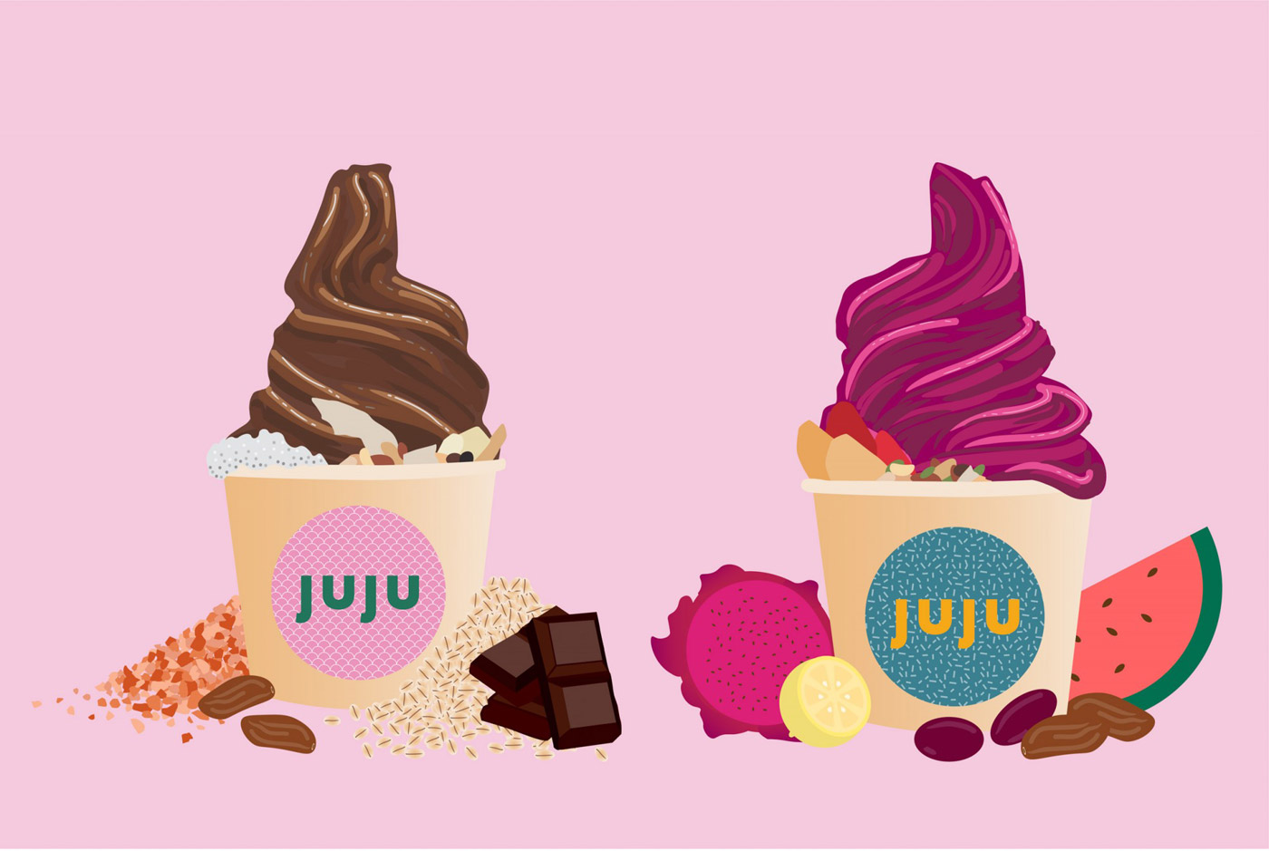 Food and beverage branding by Fable for JUJU. Food and beverage branding by Fable for JUJU.