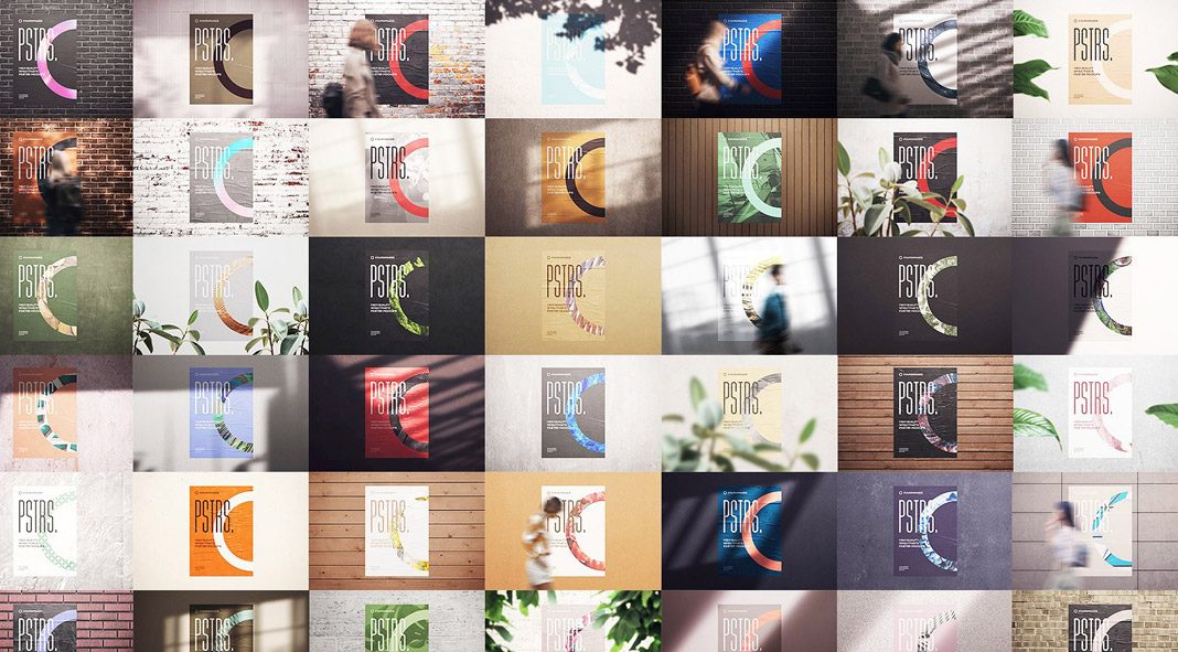 50 poster mockups of glued paper 50 poster mockups of glued paper