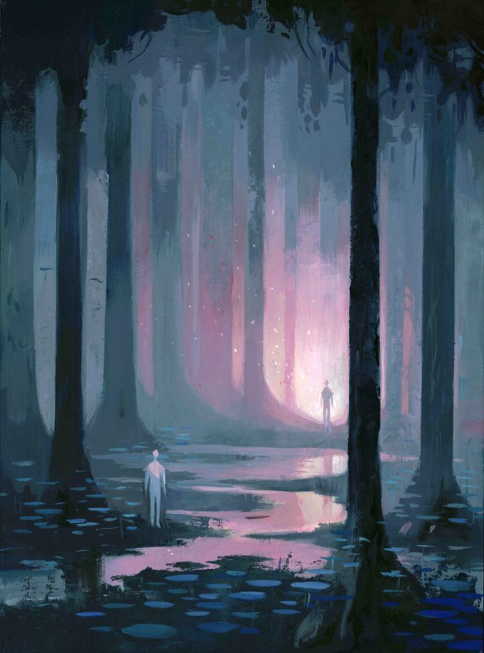 Through The Trees, acrylic on paper