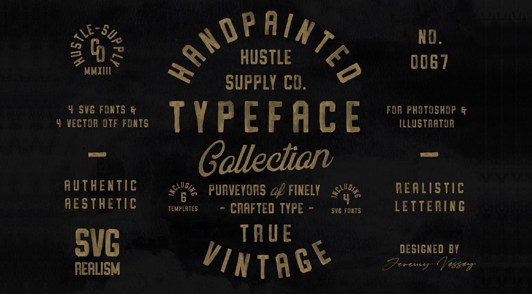 Vintage SVG fonts bundle and logo templates from Hustle Supply Co.