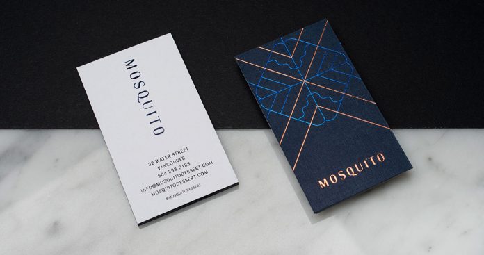 Art Deco-inspired business cards designed by Glasfurd & Walker for Mosquito