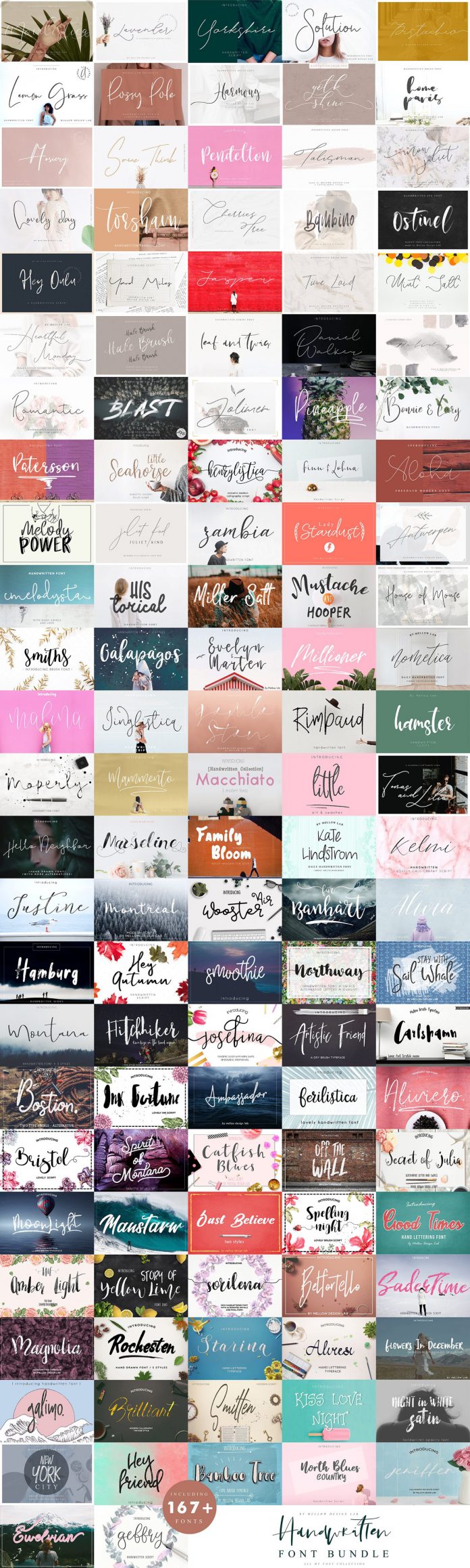 167 handwriting fonts in one big bundle.