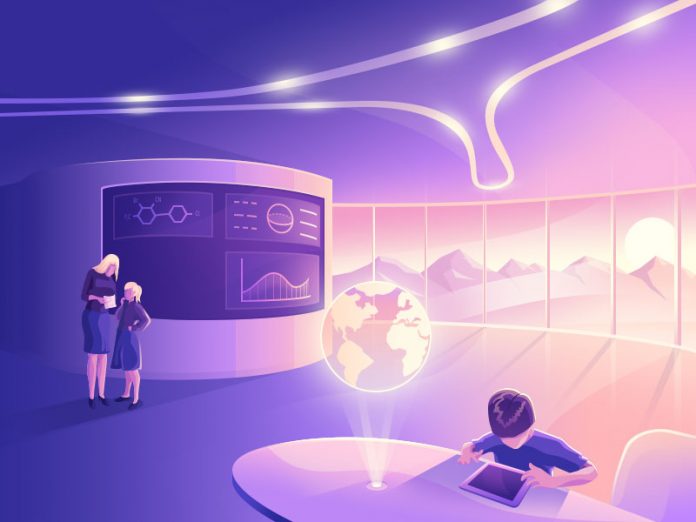 A futuristic artwork created with Adobe Illustrator and Photoshop.