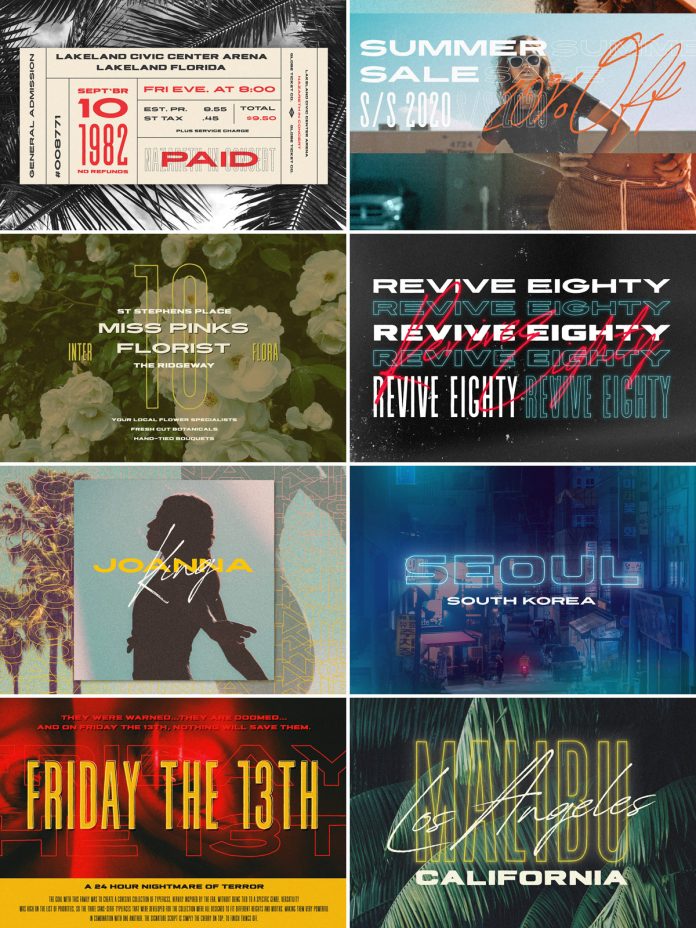 Overview of the 80s inspired retro fonts.