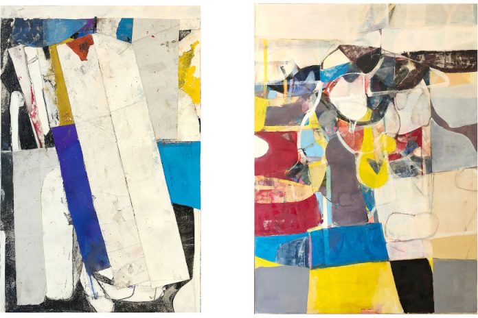 Portrait Of Edith Schiele In A Striped Dress, 2019, Monotype collage, mixed media on paper - Artists And Models Abroad, 2019. Oil on linen