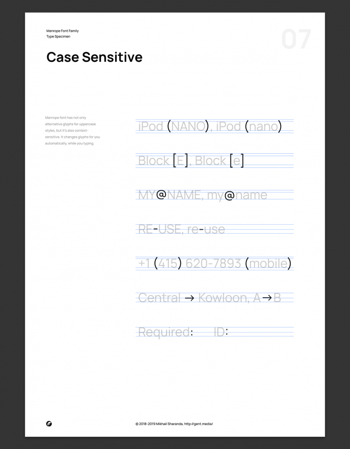 Manrope font family, Case sensitive