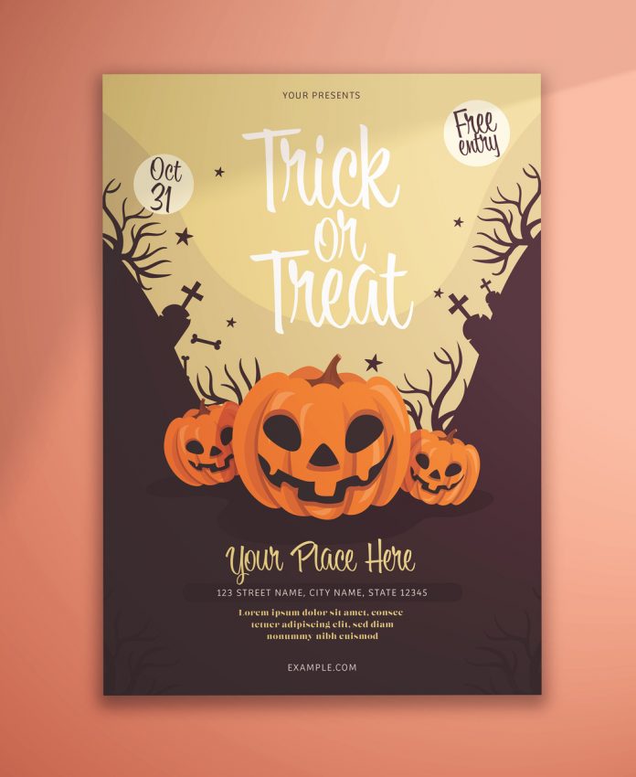 Halloween Flyer Layout with Illustrative Pumpkins from KMZVR Lab