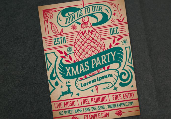 Adobe Illustrator template: Christmas party invitation layout by Roverto Castillo.