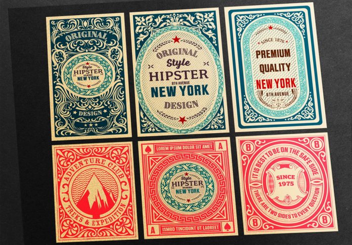 Adobe Illustrator templates: a set of 6 vintage labels made by Roverto Castillo.