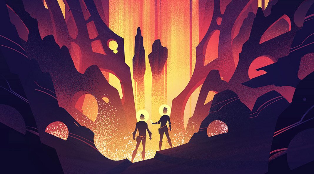 Futuristic illustrations created by Brian Miller for the Space Park board game