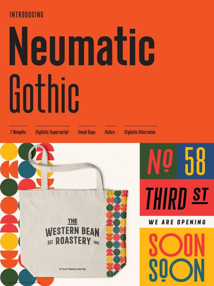 Neumatic Gothic font family by Andrew Footit of foundry Arkitype.