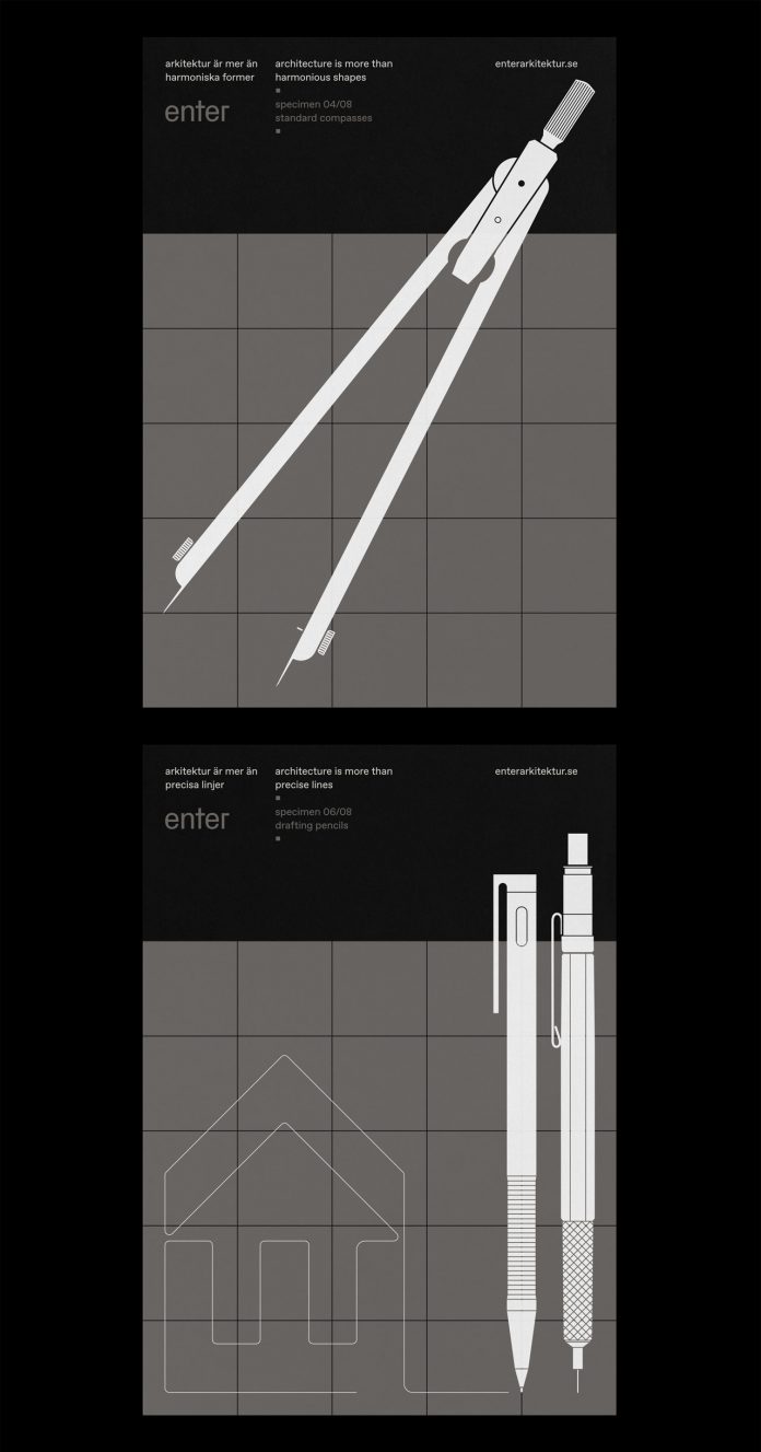 Graphic design, branding, and web design by Lundgren + Lindqvist for Enter Arkitektur, a Swedish architectural practice.