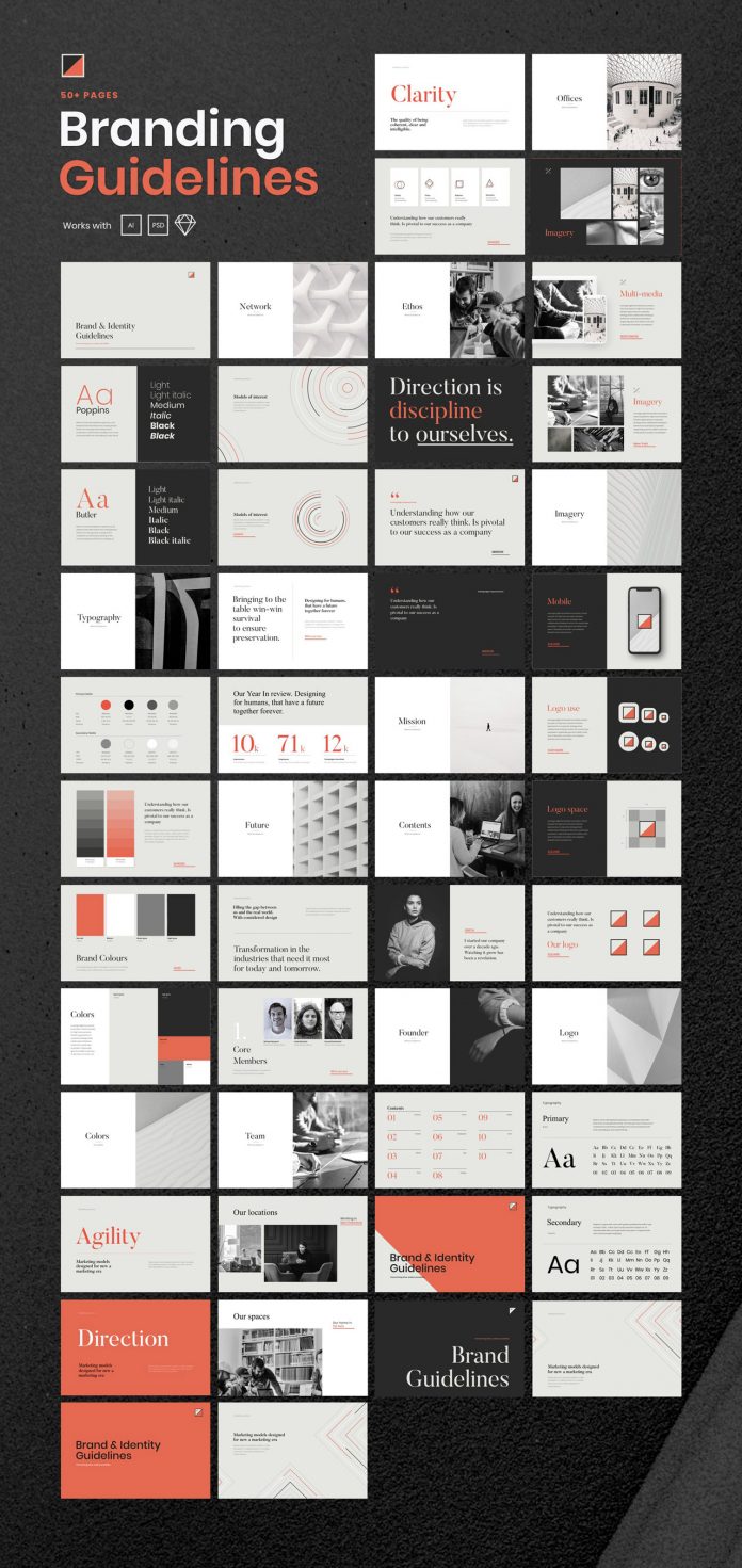 Branding Guidelines Template for Adobe Photoshop, Illustrator, and Sketch.