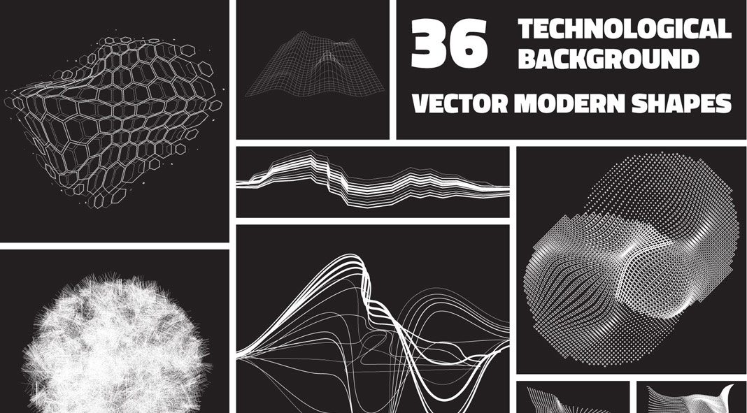 36 technological vector shapes.