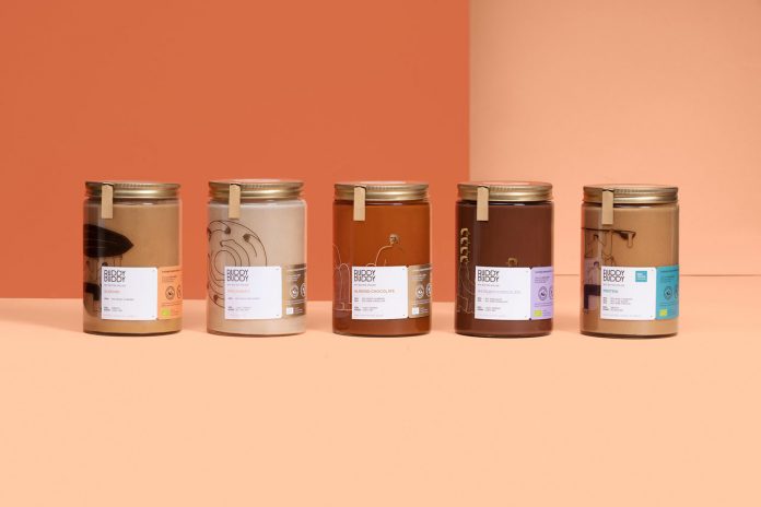 Branding and packaging design by graphic design studio Futura for nut butter brand Buddy Buddy
