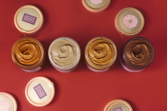 Branding and packaging design by graphic design studio Futura for nut butter brand Buddy Buddy